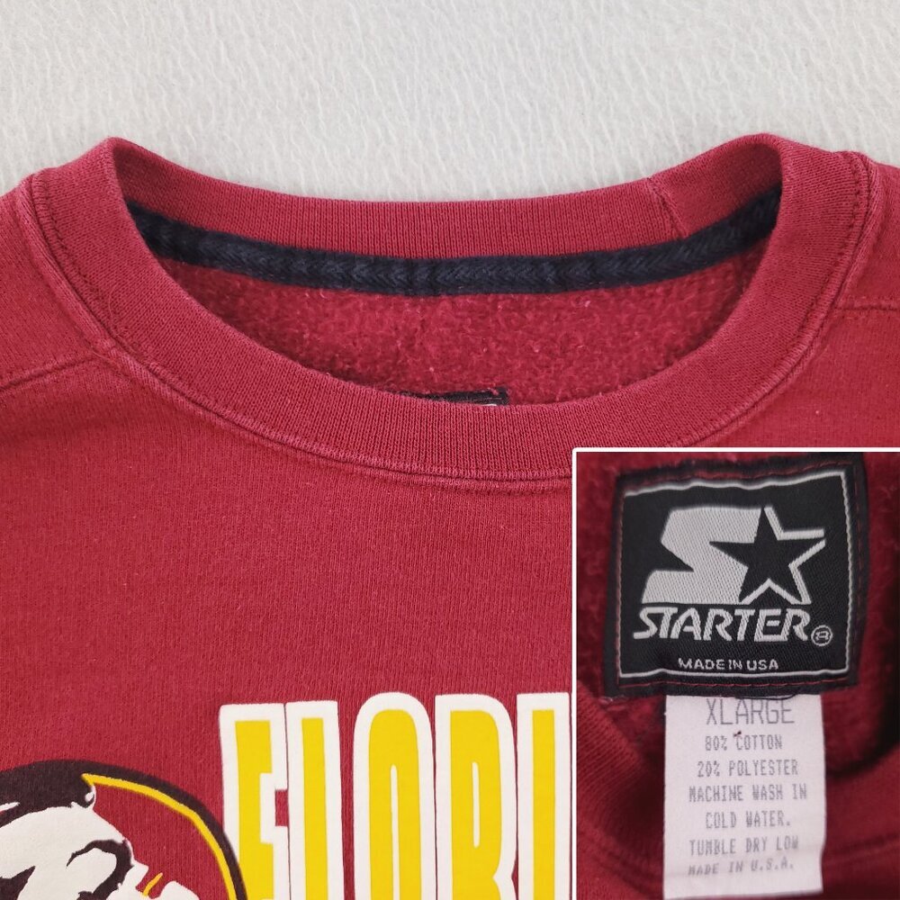 Florida State Seminoles Vintage Sweatshirt Crewneck Starter Made USA Fleece XL - Picture 3 of 12
